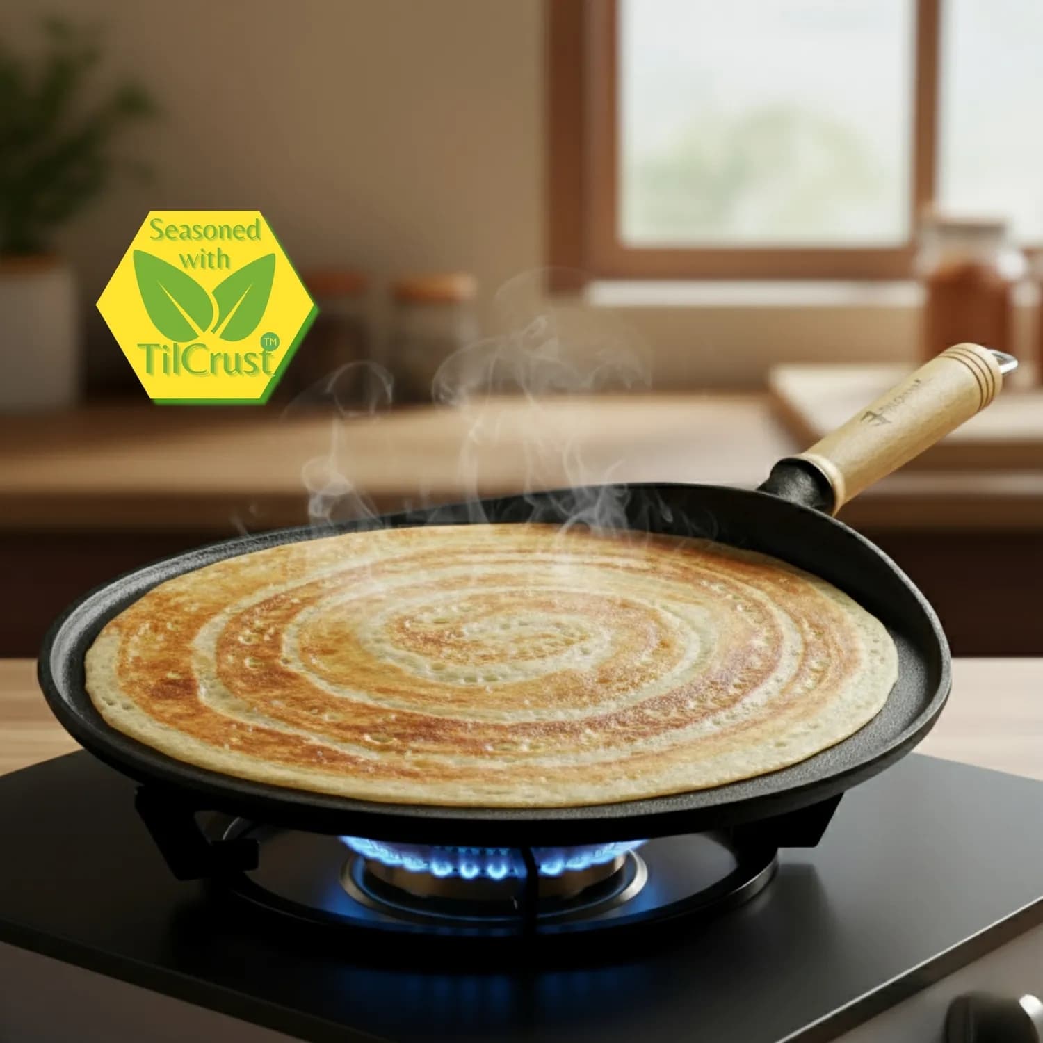 Triple Seasoned Cast Iron Dosa Tawa WHT 10 in