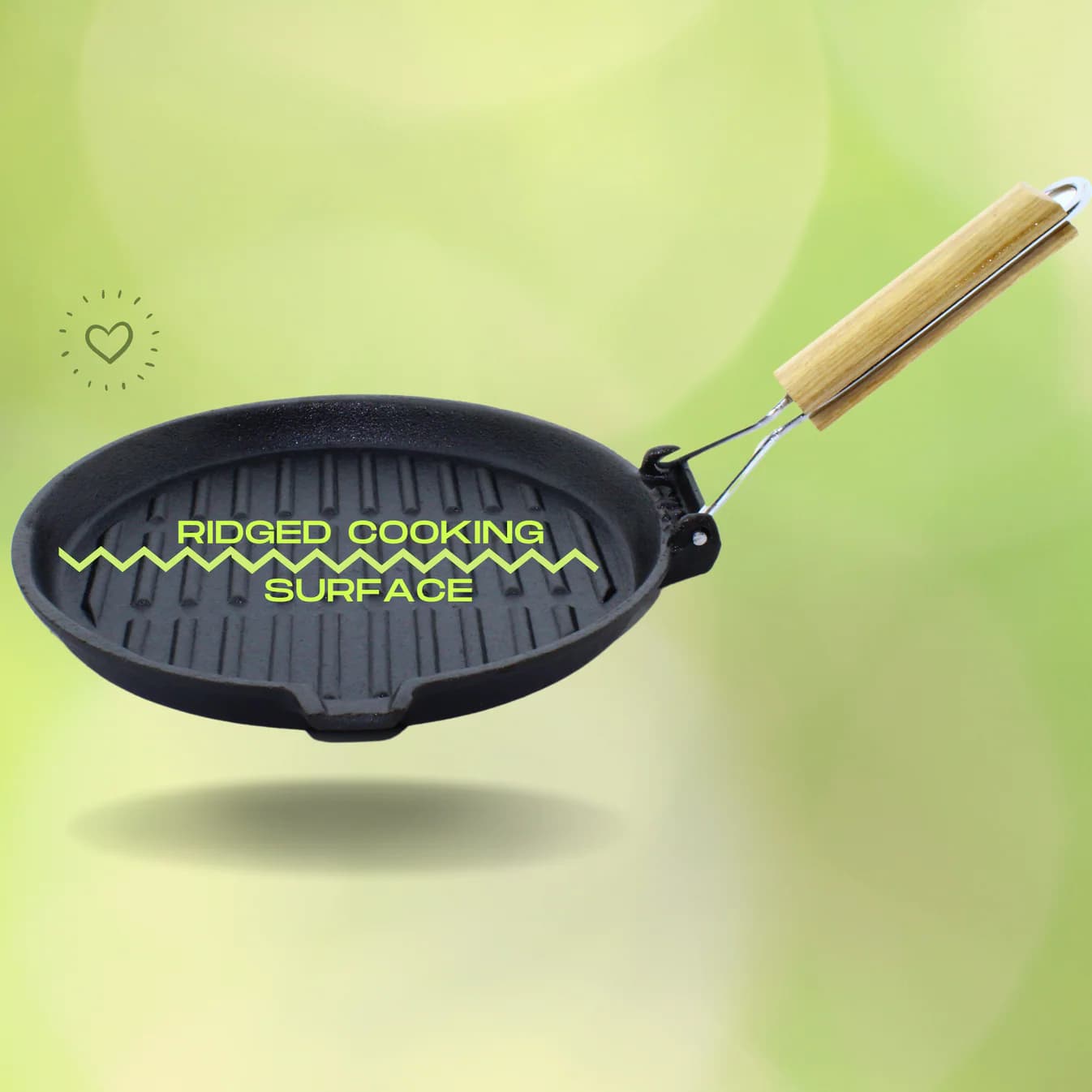 Triple Seasoned Cast Iron Round Grill Pan with Foldable Handle 9.4 in Induction Compatible - Image 4