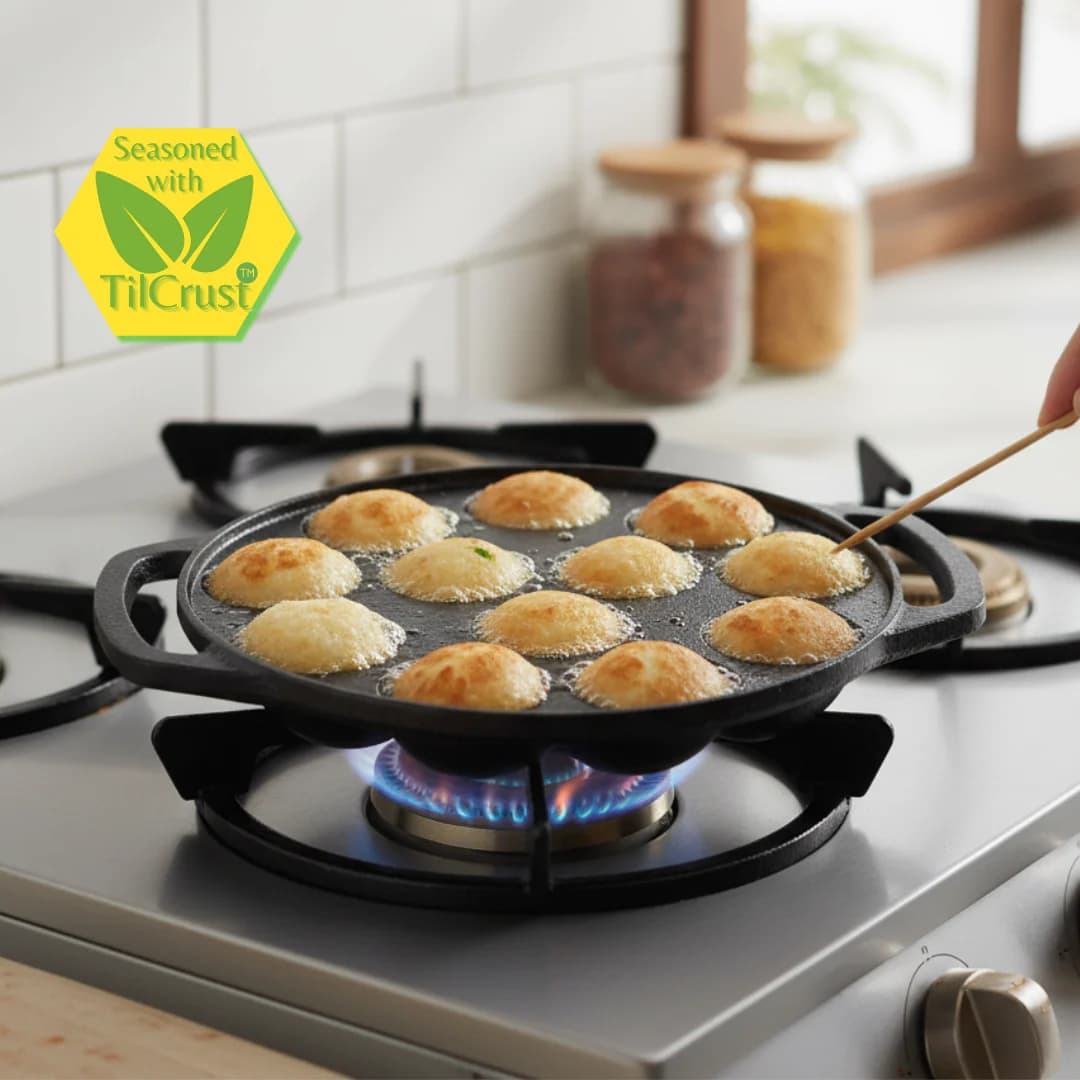 Triple Seasoned Cast Iron Paniyarakkal 12 Pits 8.8 inches - Image 1