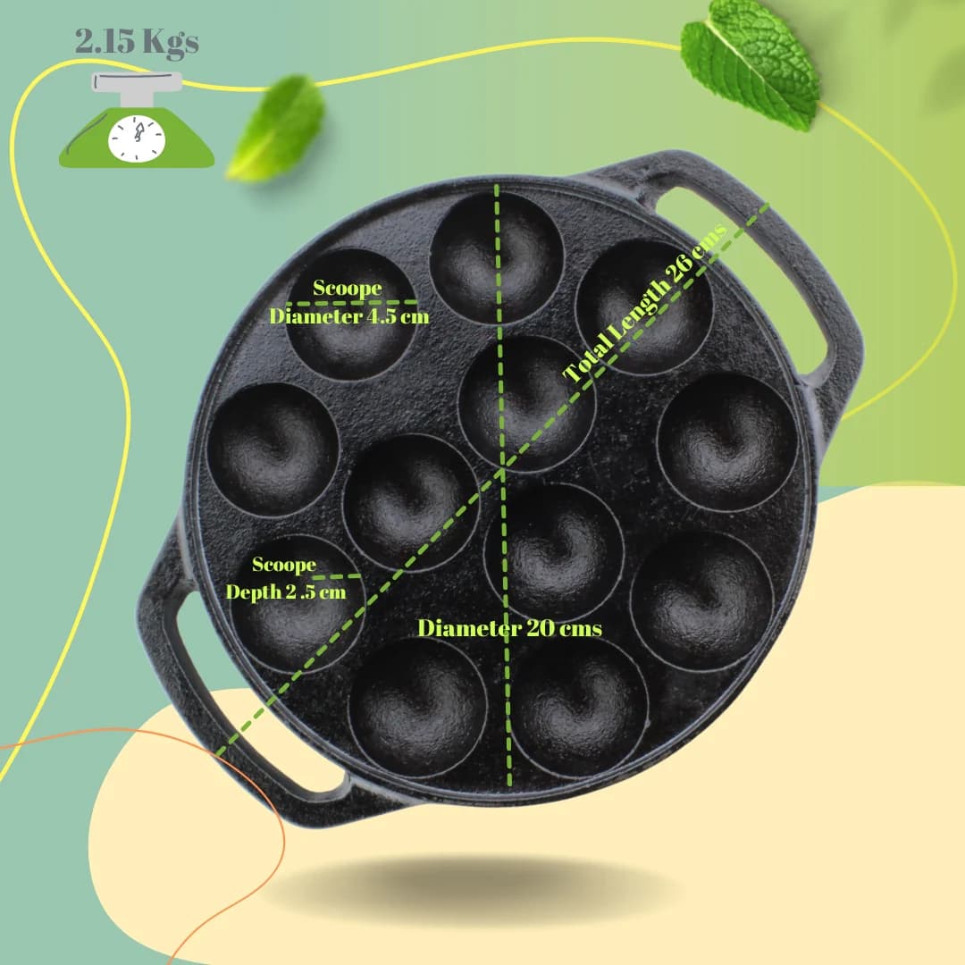 Triple Seasoned Cast Iron Paniyarakkal 12 Pits 8.8 inches - Image 3