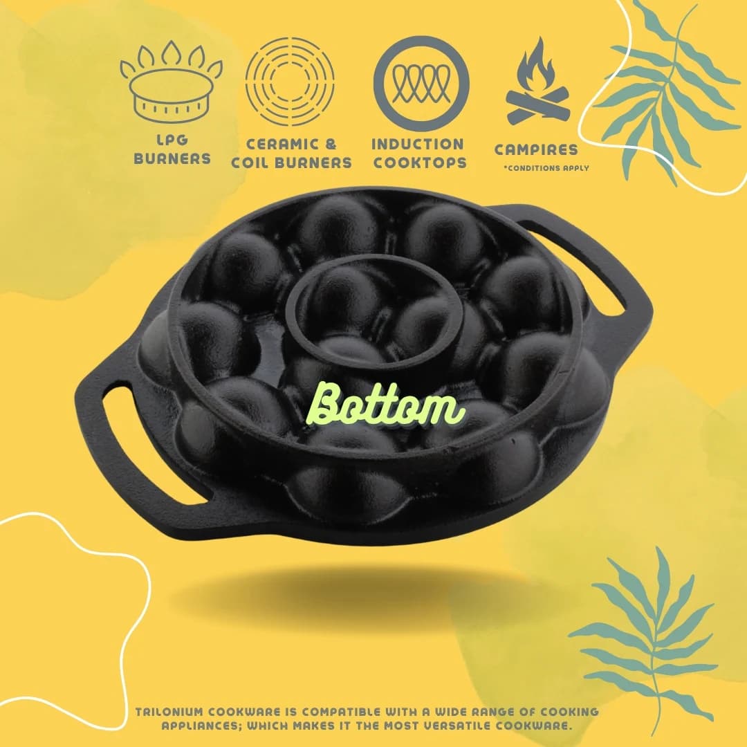 Triple Seasoned Cast Iron Paniyarakkal 12 Pits 8.8 inches - Image 2