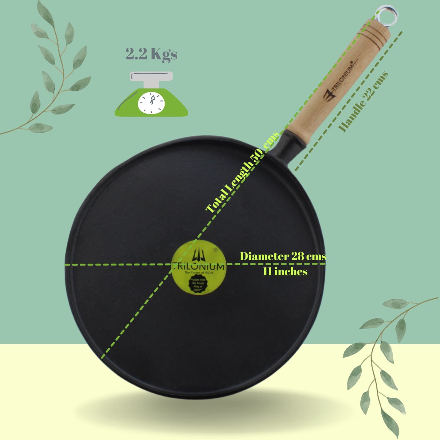 Triple Seasoned Cast Iron Dosa Tawa WHT 10 in - Image 2