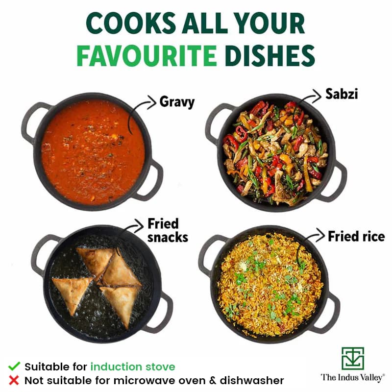 CASTrong Cast Iron Kadai 25.4cm 2.3L,Pre-seasoned, Nonstick, 100% Pure, Toxin-free, Induction - Image 8