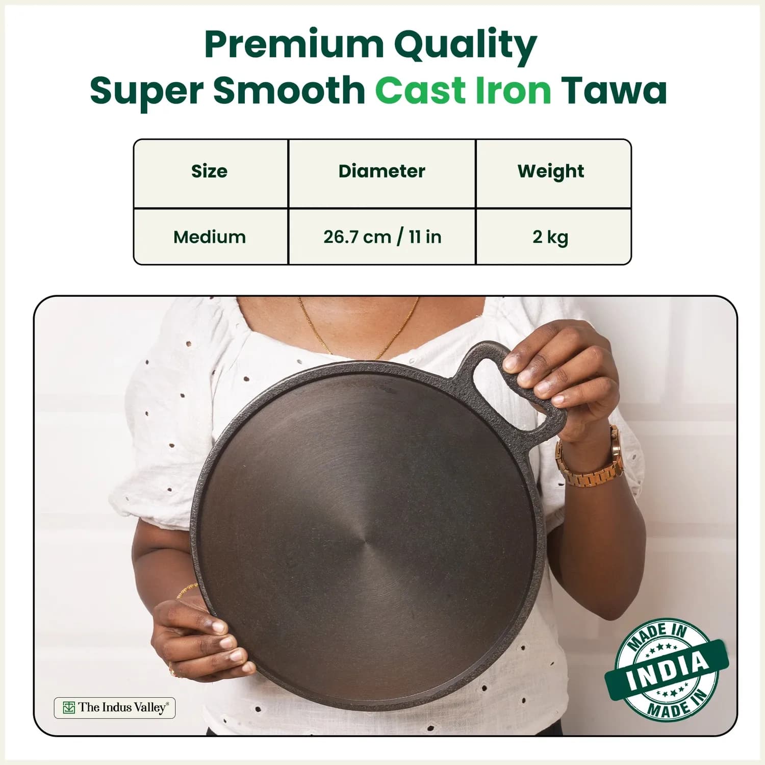 Super Smooth Cast Iron Tawa 27.9cm, Pre-seasoned, 100% Pure, Toxin-free, Induction 2.7 kg - Image 2