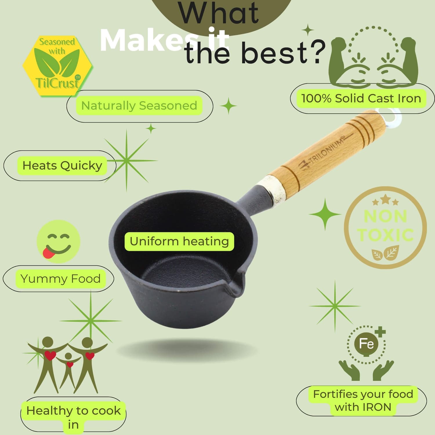 Triple Seasoned Cast Iron Tadka Pan 4.3 WH inc 300ml - Image 2