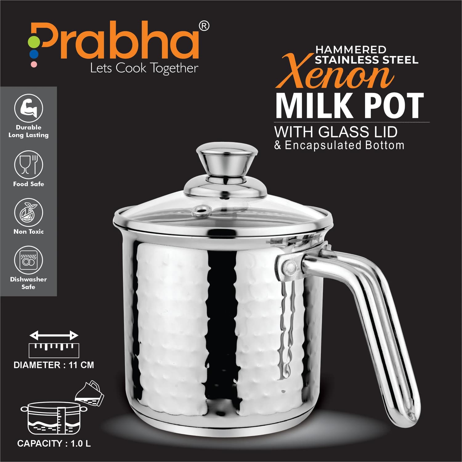 XENON IB MILK POT HAMMERED WITH LID 14 CM(14cm)