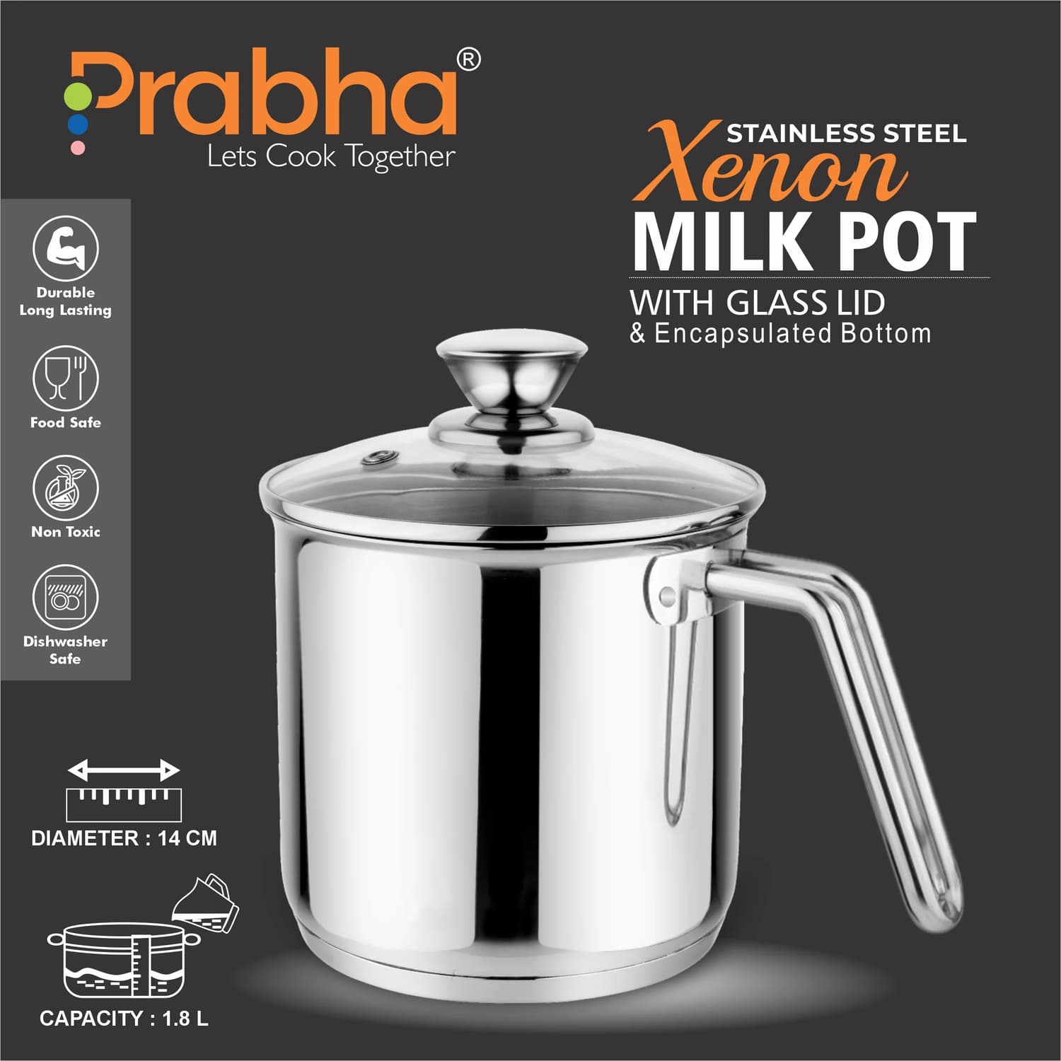 XENON IB MILK POT WITH LID 17 CM 2.5 L(17cm)
