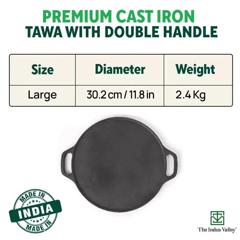 CASTrong Cast Iron Roti/Dosa Tawa 30.2cm, Pre-seasoned, Nonstick, 100% Pure, Toxin-free, Induction 2.4kg - Image 3