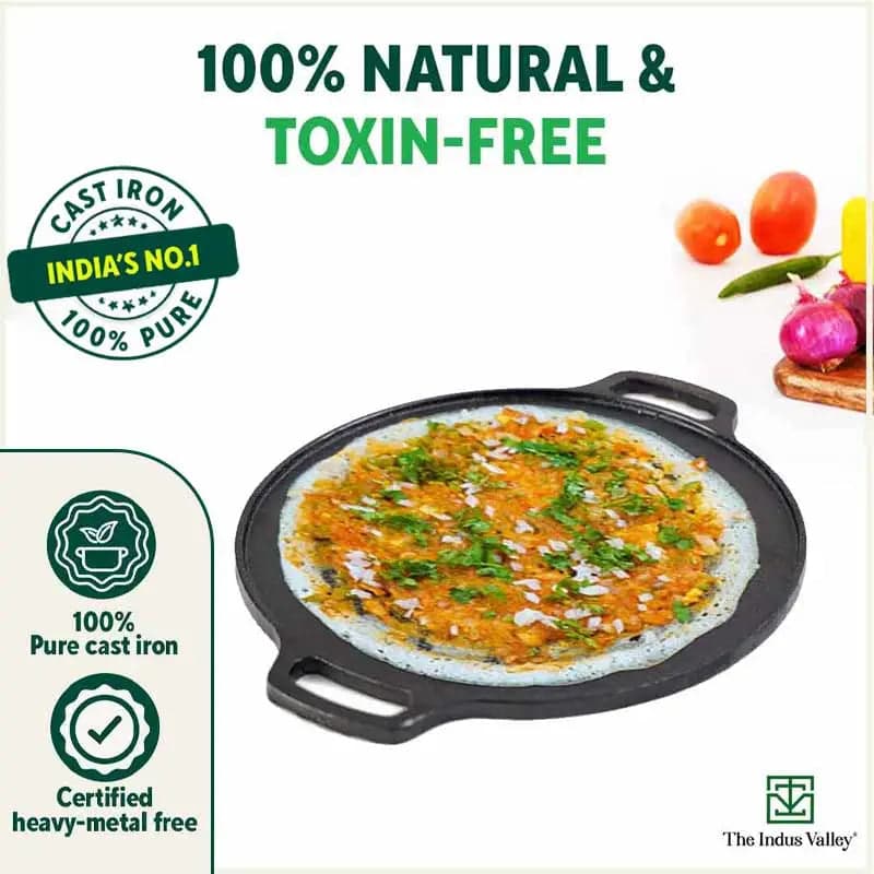 CASTrong Cast Iron Roti/Dosa Tawa 30.2cm, Pre-seasoned, Nonstick, 100% Pure, Toxin-free, Induction 2.4kg - Image 2